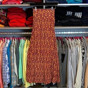 Valija orange/pink paisley smocked back waistband maxi skirt size XS